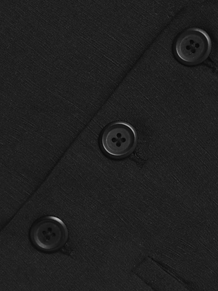 Black Linen Blended Vest With Bow - Junior