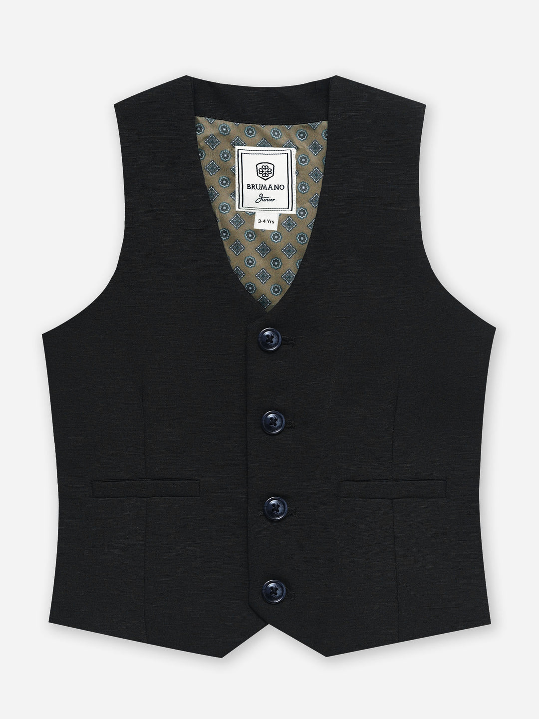 Black Linen Blended Vest With Olive Printed Bow - Junior