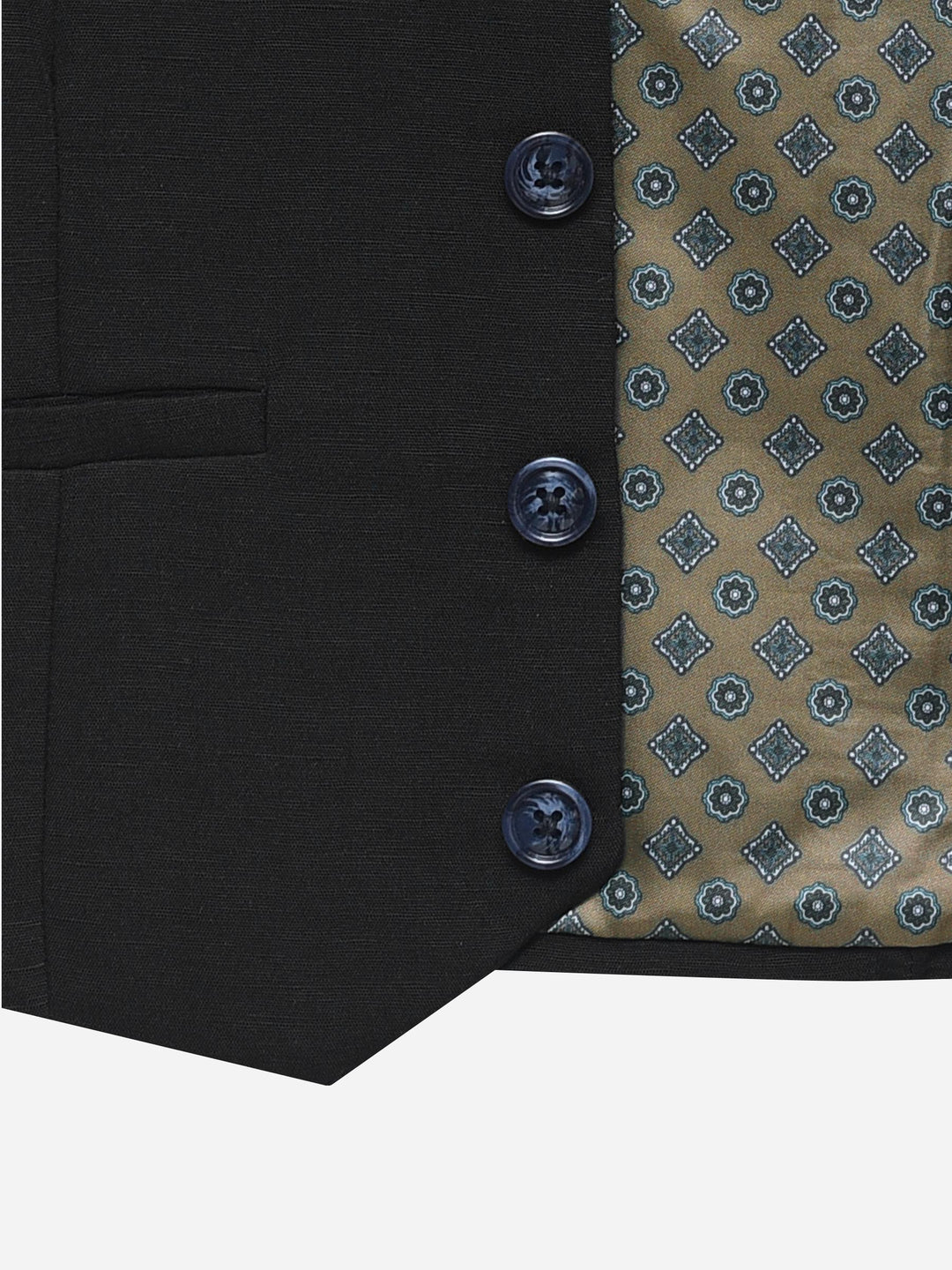 Black Linen Blended Vest With Olive Printed Bow - Junior