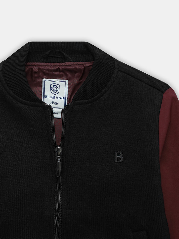 Black & Maroon Casual Bomber Jacket - Junior