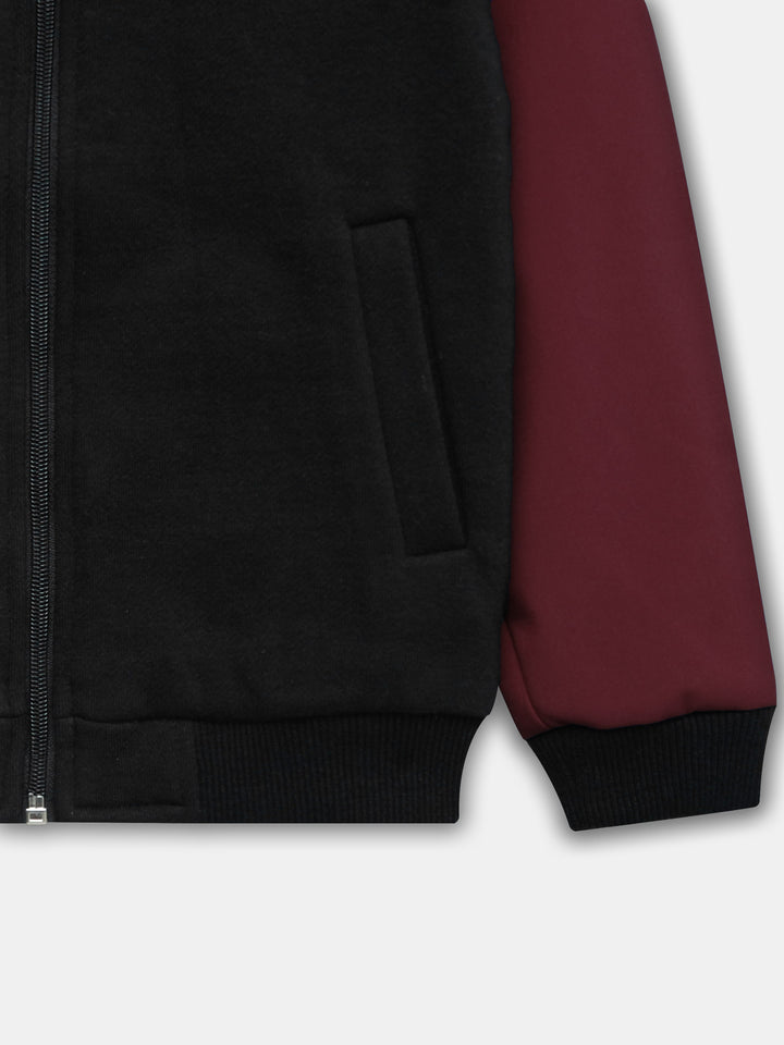 Black & Maroon Casual Bomber Jacket - Junior
