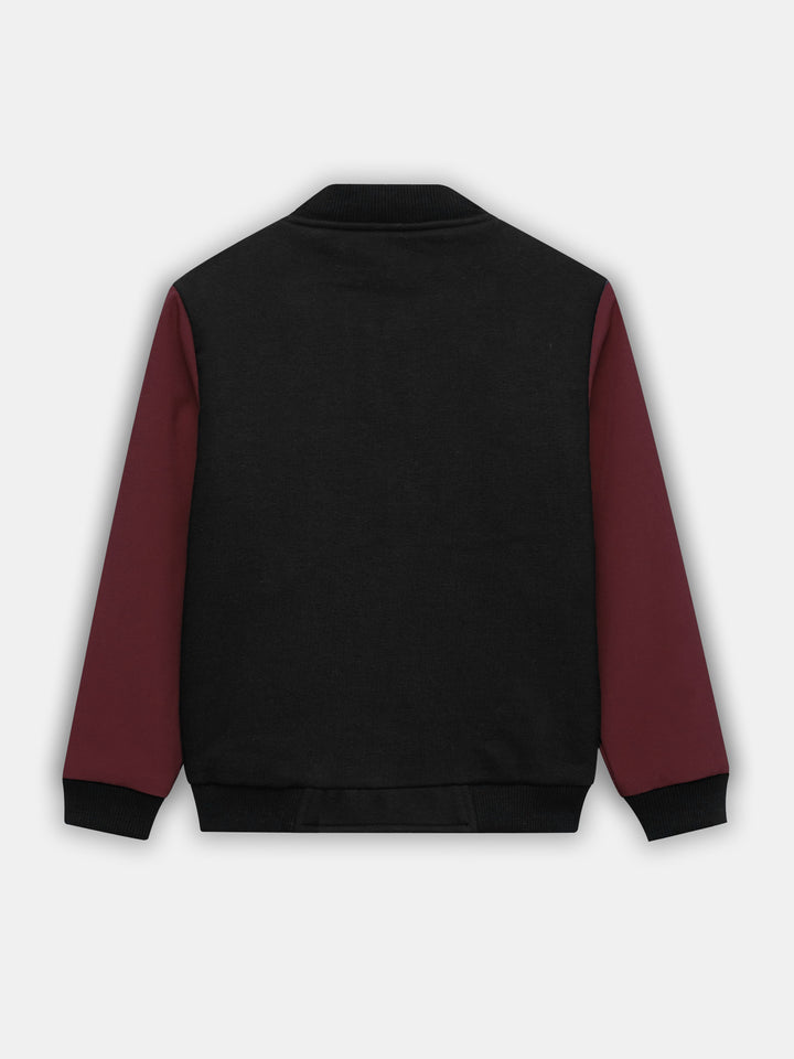 Black & Maroon Casual Bomber Jacket - Junior