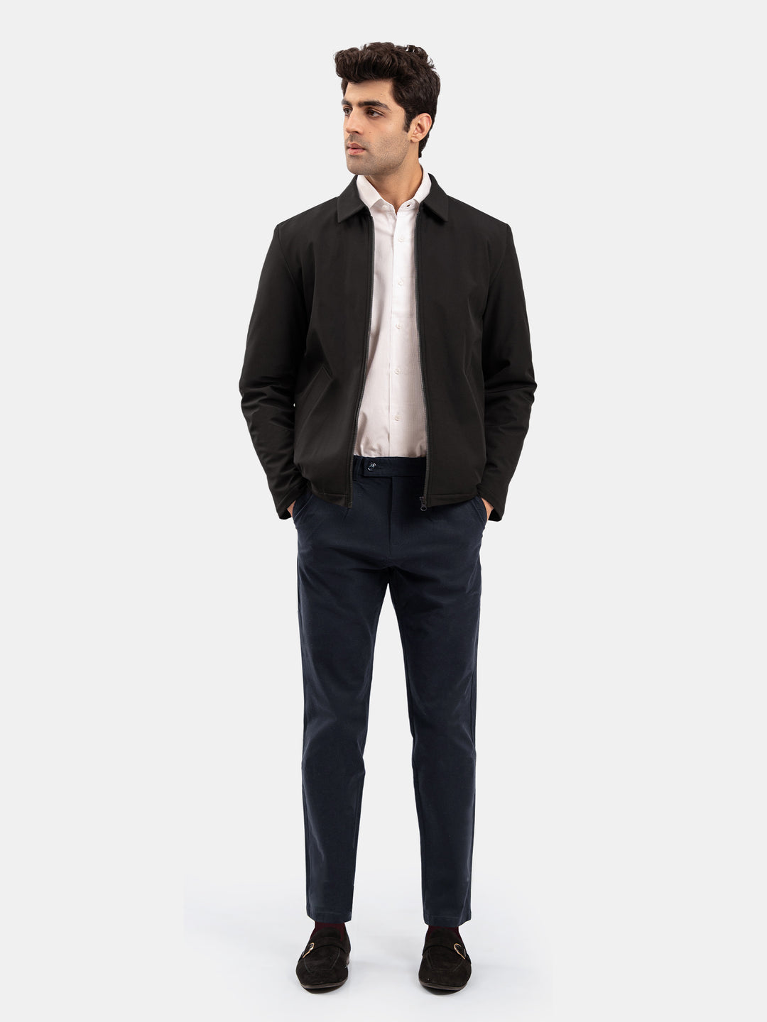 Black Quilted Formal Jacket With Collar