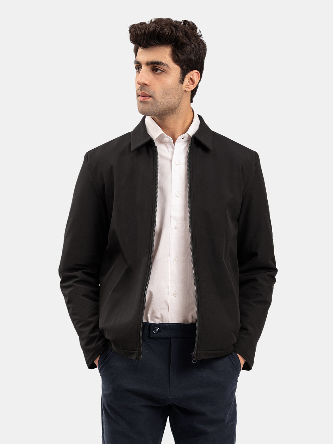 Black Quilted Formal Jacket With Collar