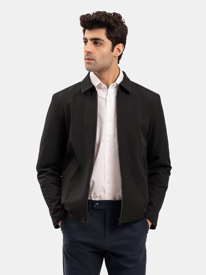 Black Quilted Formal Jacket With Collar