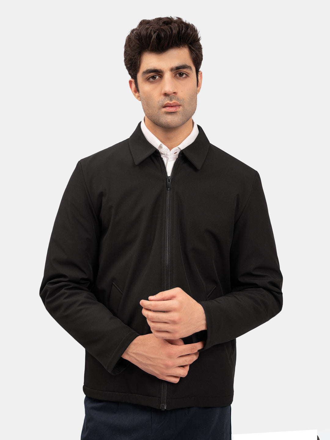 Black Quilted Formal Jacket With Collar