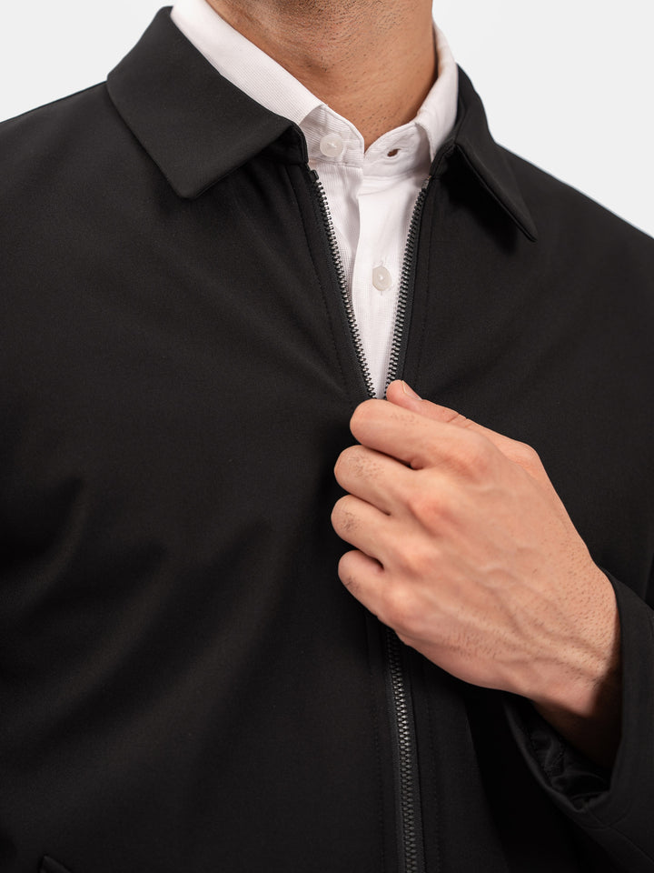 Black Quilted Formal Jacket With Collar
