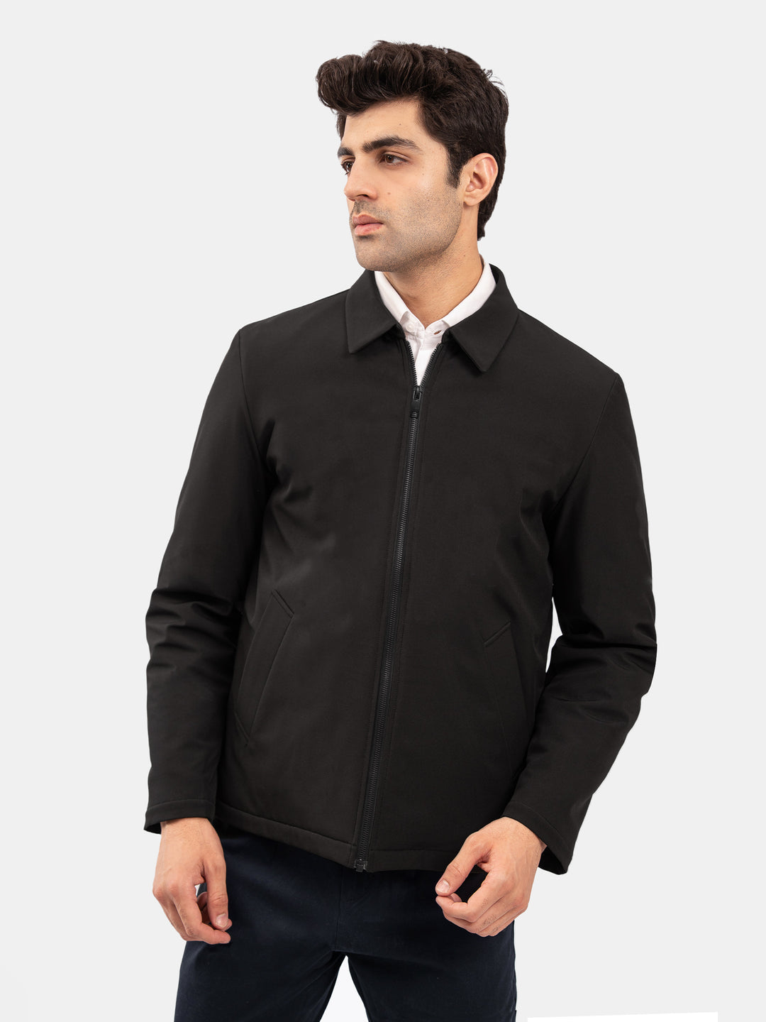 Black Quilted Formal Jacket With Collar