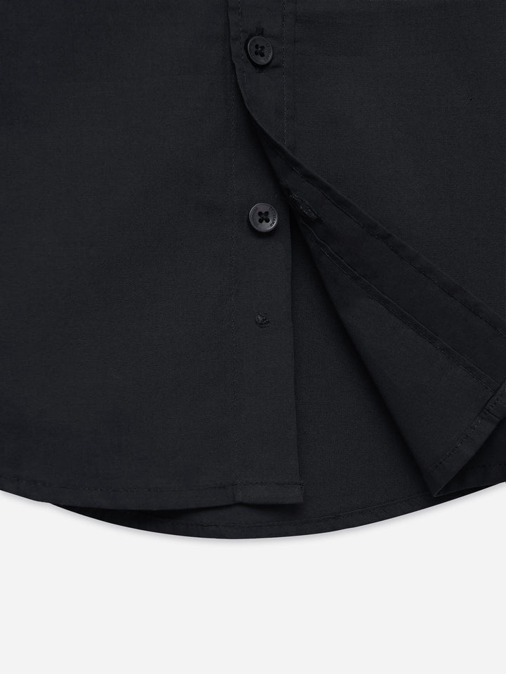 Black Shirt With Inner Collar Detail - Junior