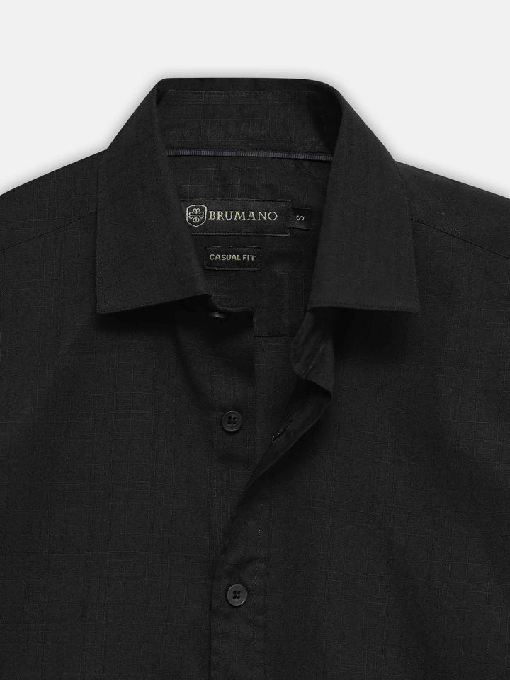 Black Slub Textured Half Sleeve Shirt