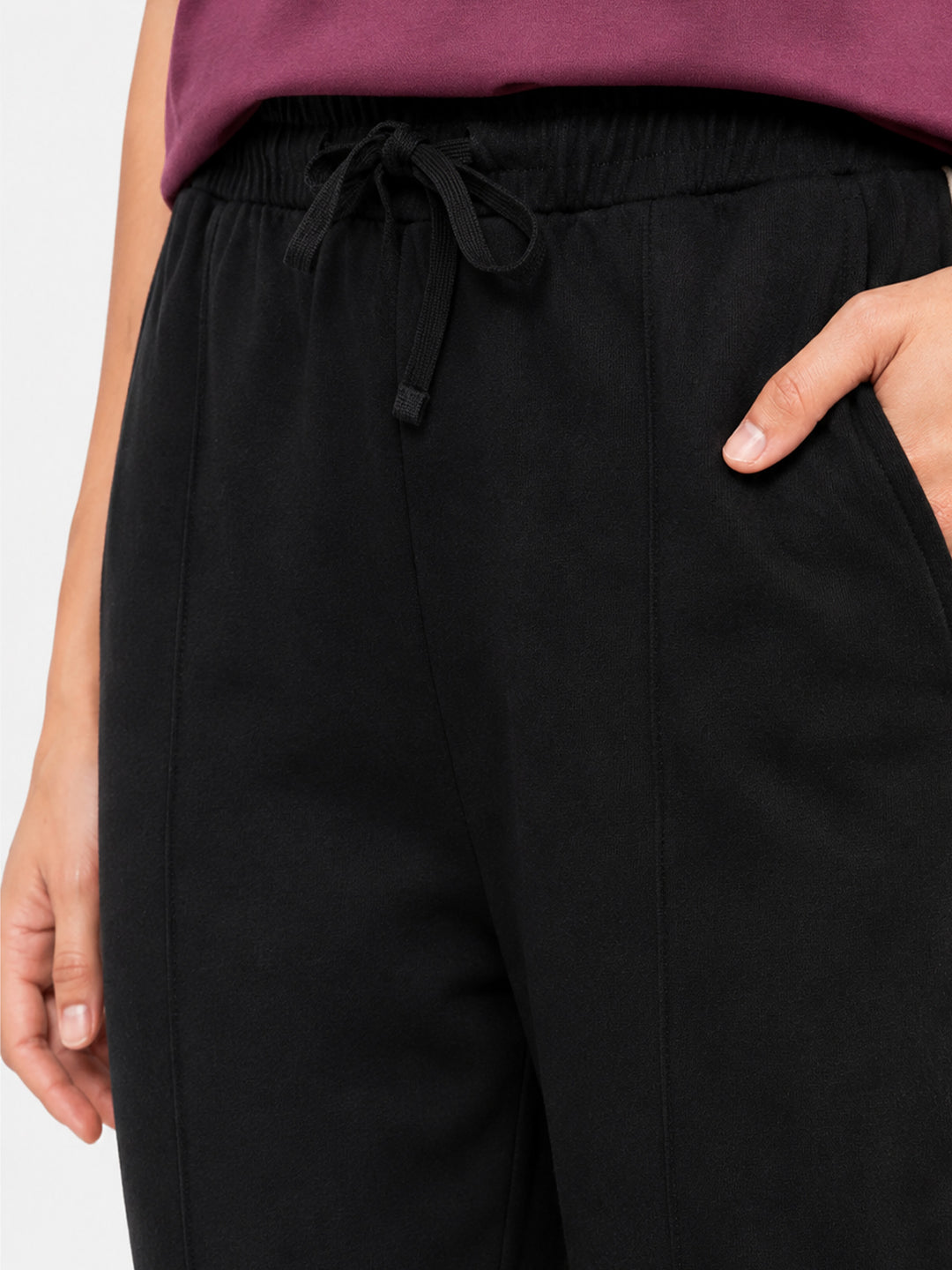 Black Sporty Regular Fit Knitted Pajama - Women
