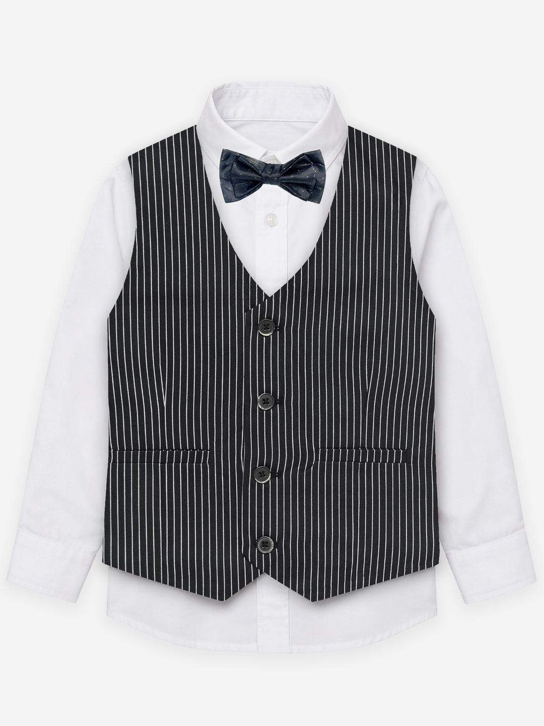 Black & White Striped Formal Vest With Bow - Junior