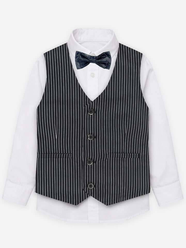 Black & White Striped Formal Vest With Bow - Junior
