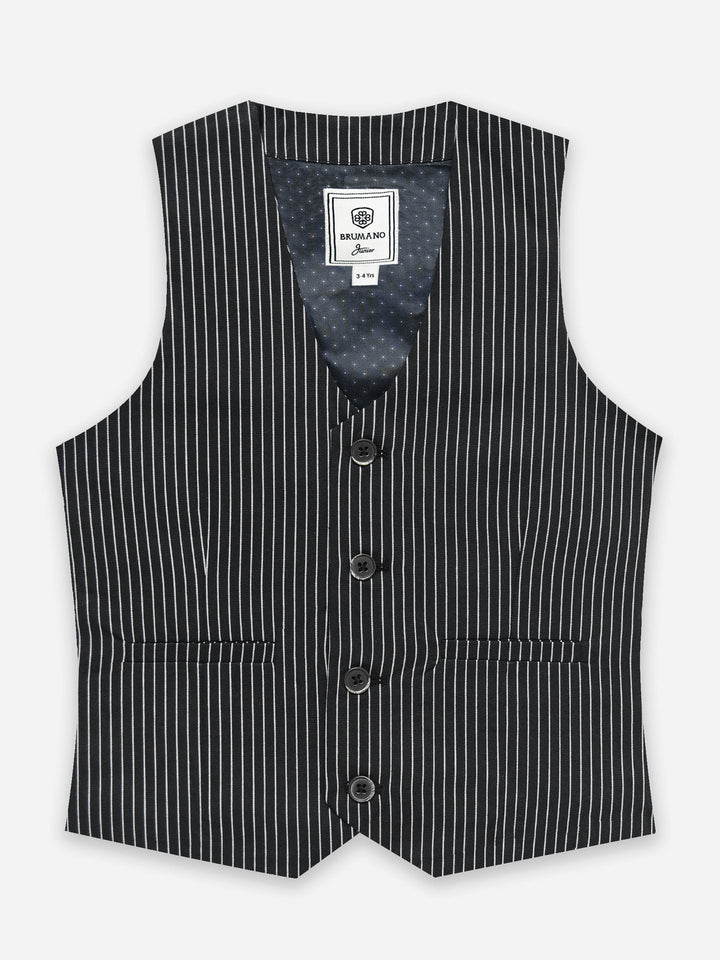 Black & White Striped Formal Vest With Bow - Junior