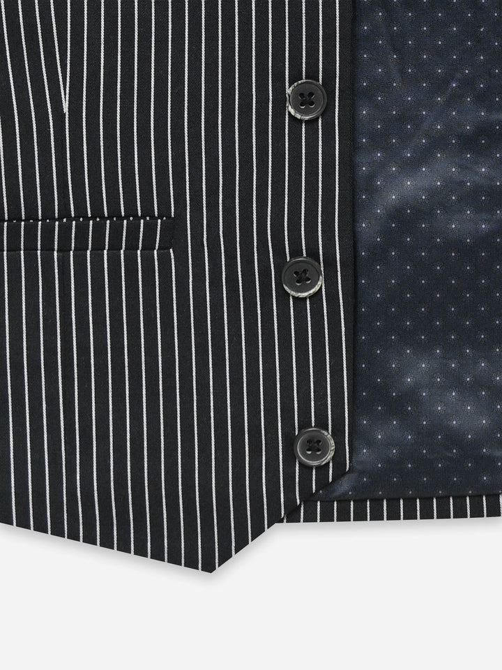 Black & White Striped Formal Vest With Bow - Junior