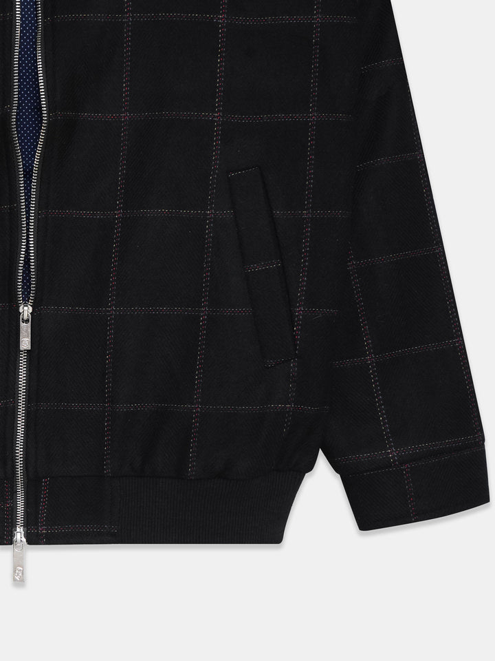 Black Windowpane Wool & Cashmere Blended Jacket - Sartoria