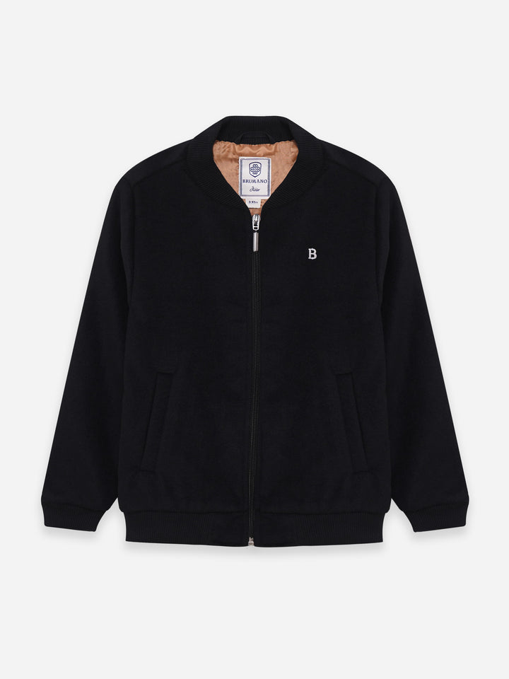 Junior black bomber jacket front view