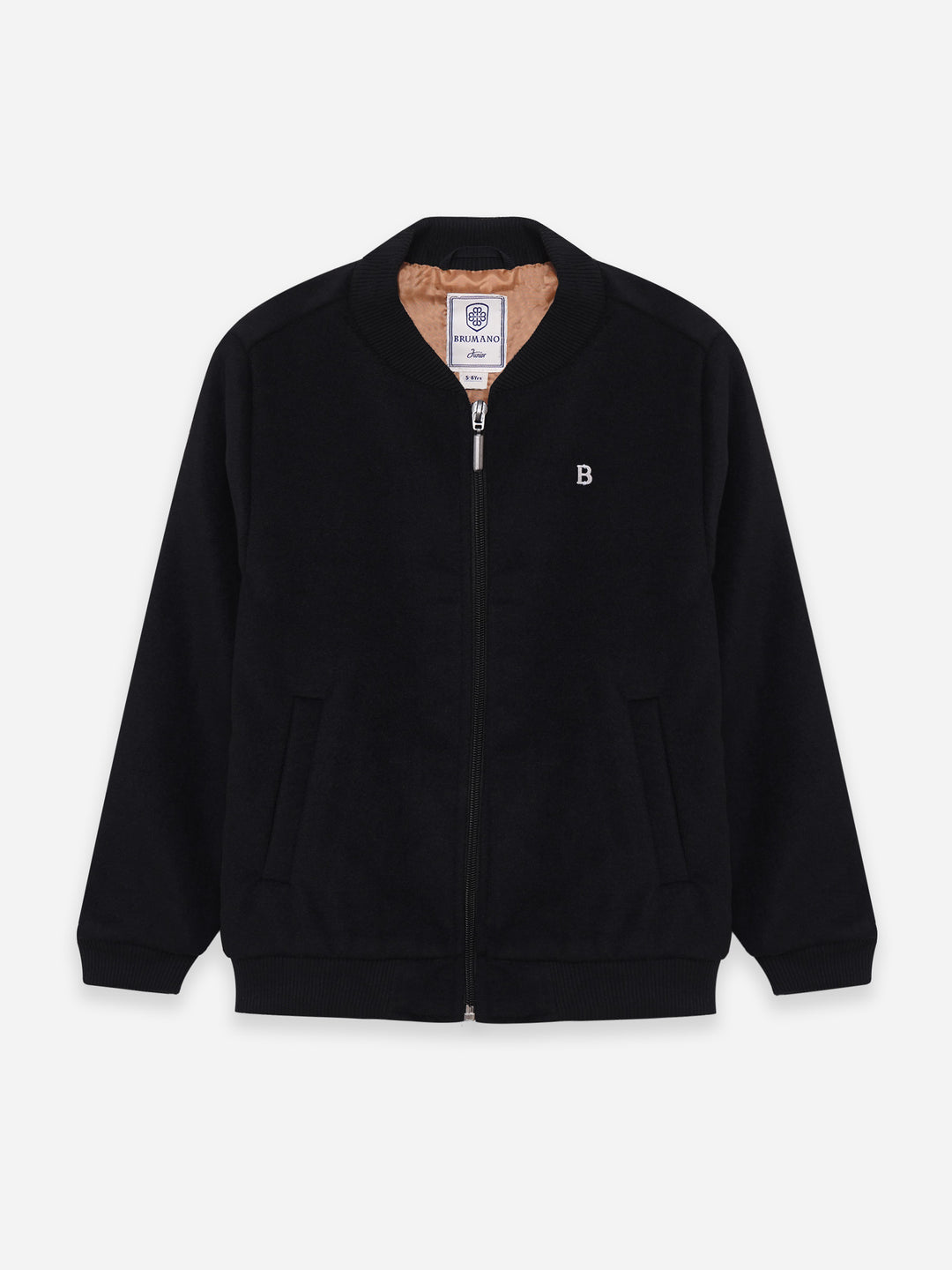 Junior black bomber jacket front view