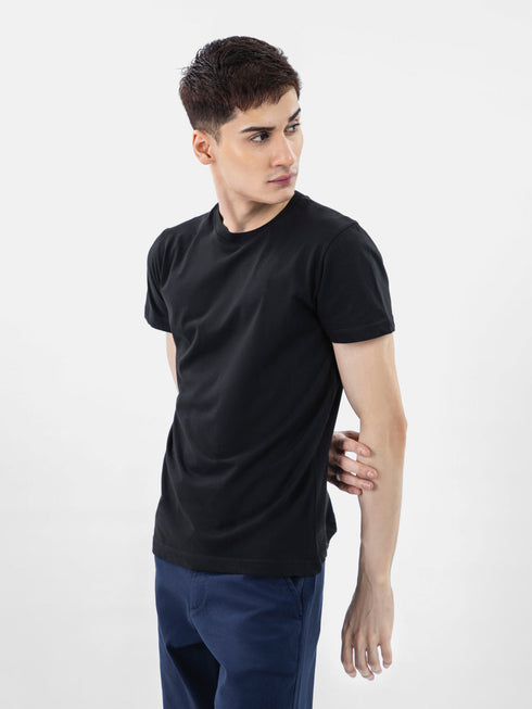 Black 100% Combed Cotton Crew Neck T-Shirt