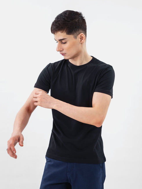 Black 100% Combed Cotton Crew Neck T-Shirt