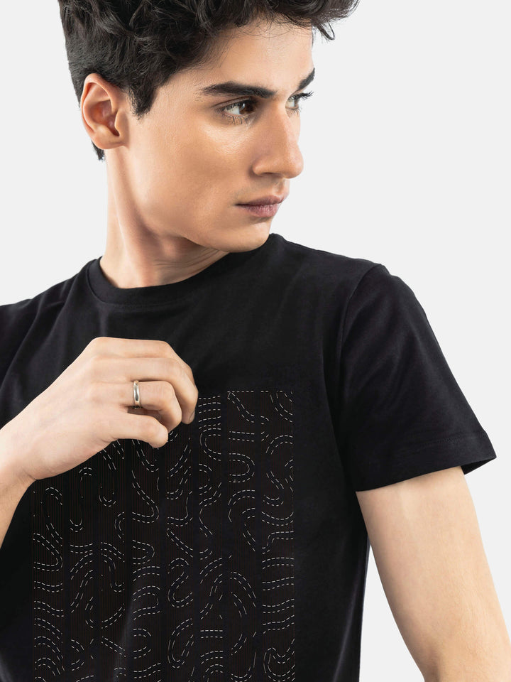 Black Abstract Graphic Printed T-Shirt Brumano Pakistan