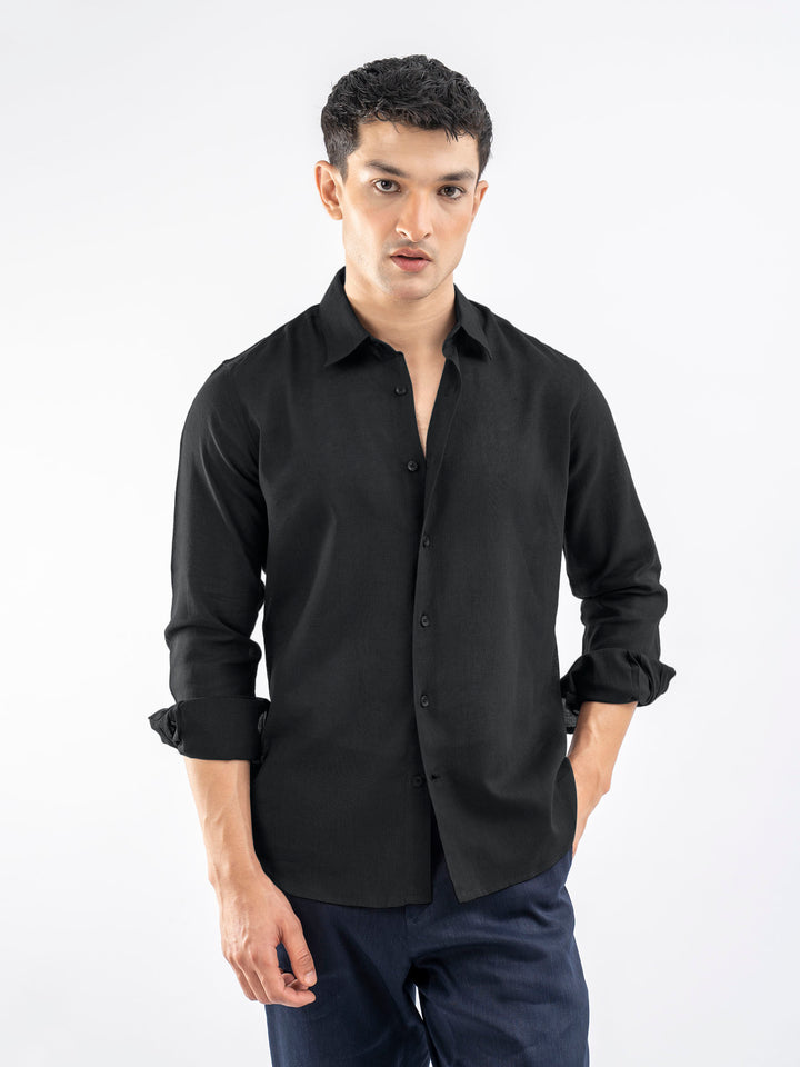 Black Airy Linen Blended Shirt