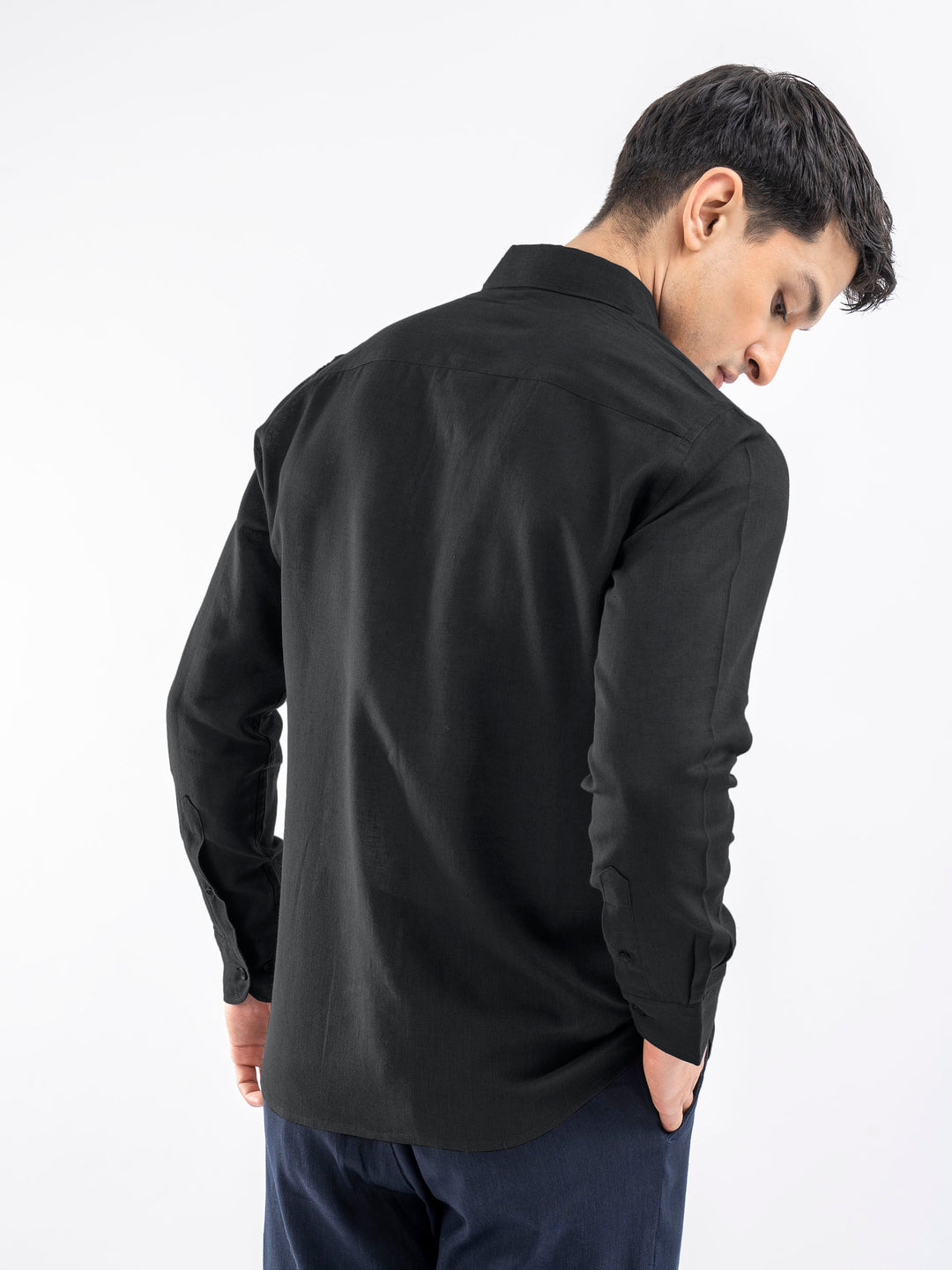 Black Airy Linen Blended Shirt