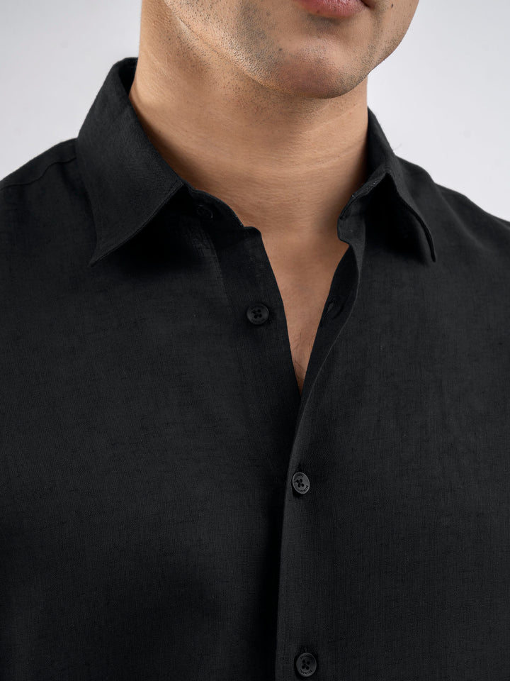 Black Airy Linen Blended Shirt
