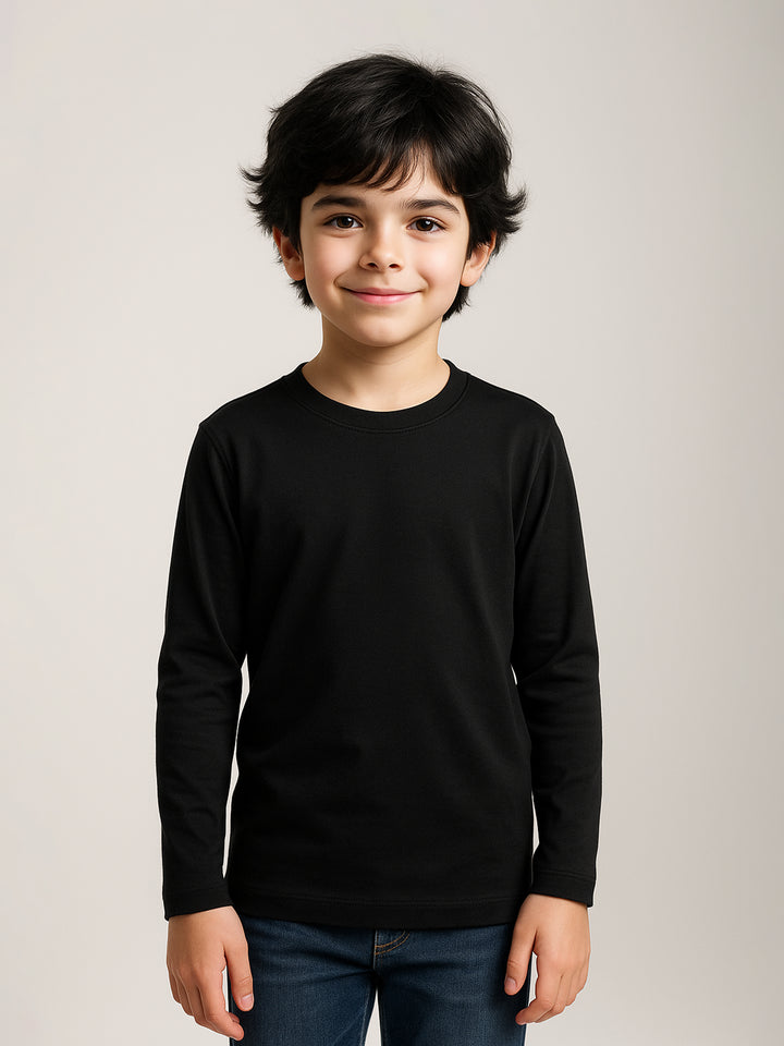 Black Basic Long Sleeve Casual T-Shirt - Junior