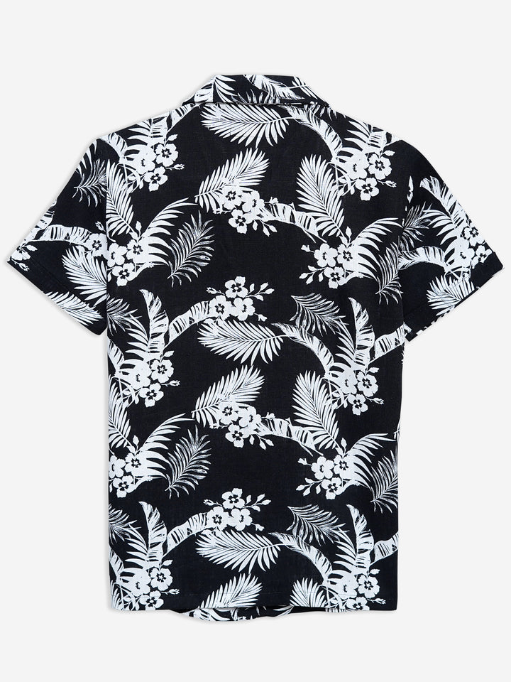 Black Bold Floral Printed Half Sleeve Cuban Collar Shirt