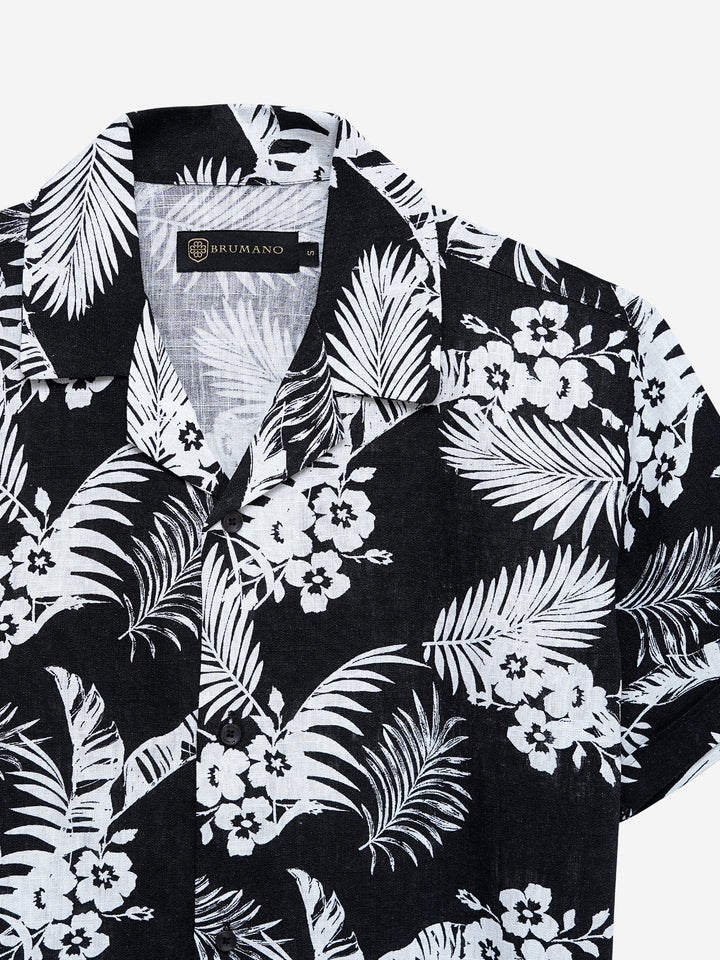 Black Bold Floral Printed Half Sleeve Cuban Collar Shirt