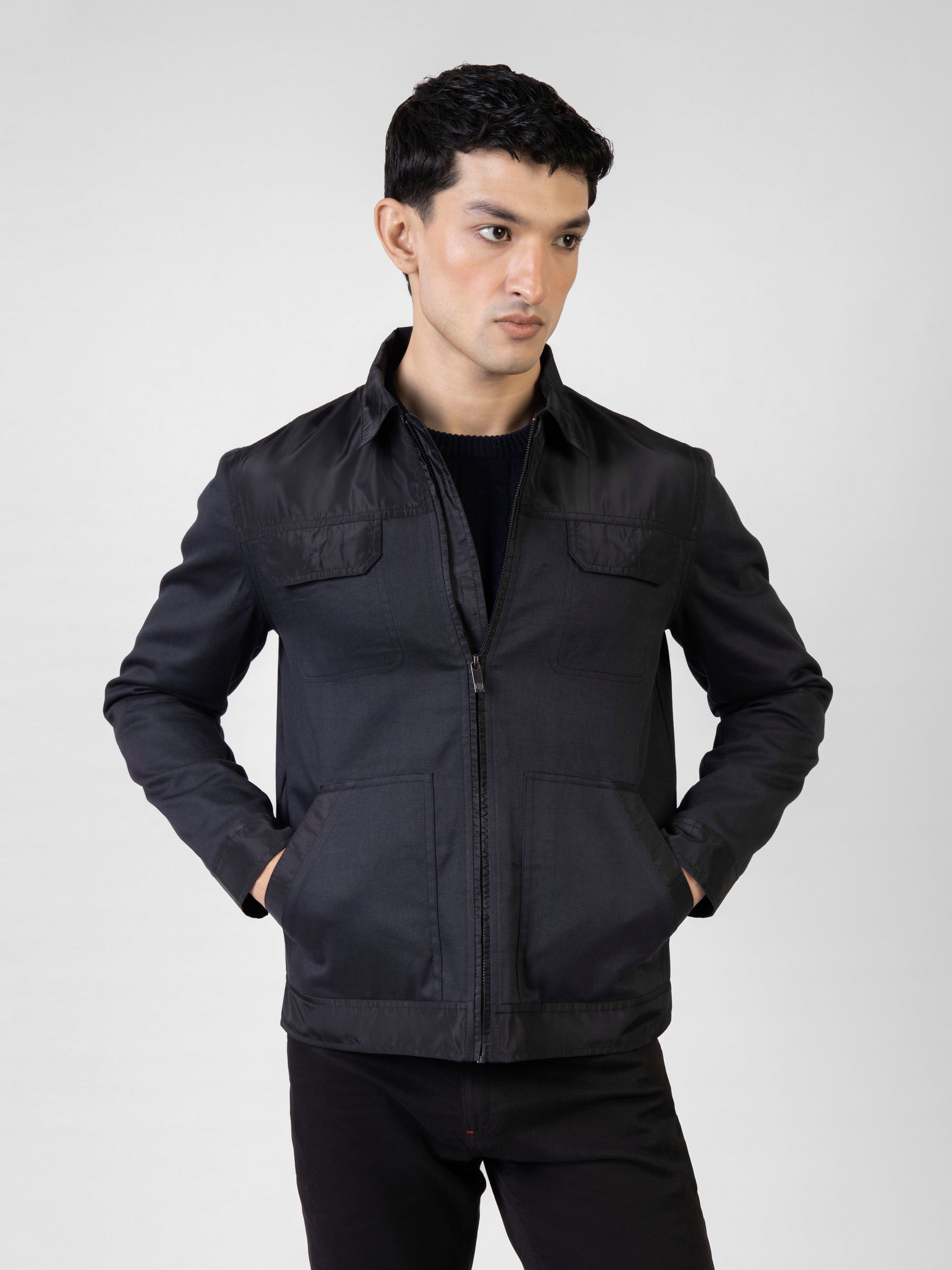 Black Casual Collar Jacket – Brumano - Main Image