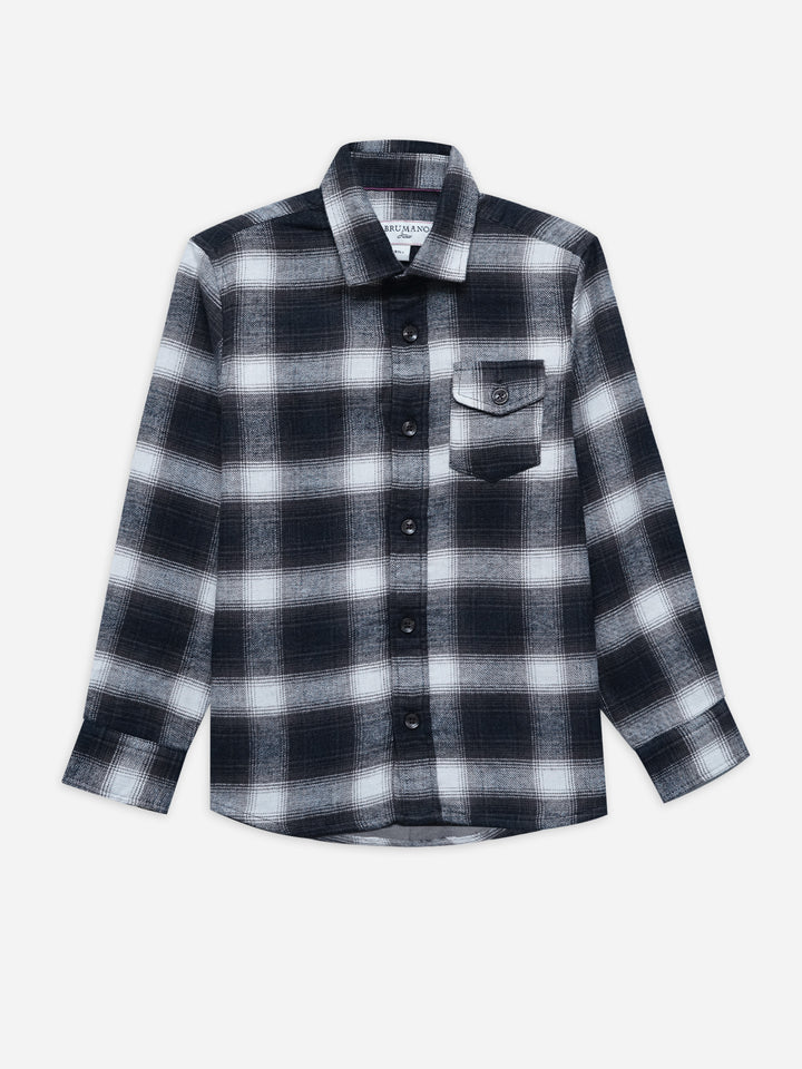 Black Checkered Flannel Casual Shirt - Junior