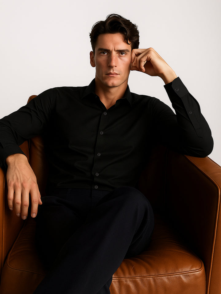 Black Classic Satin Formal Shirt