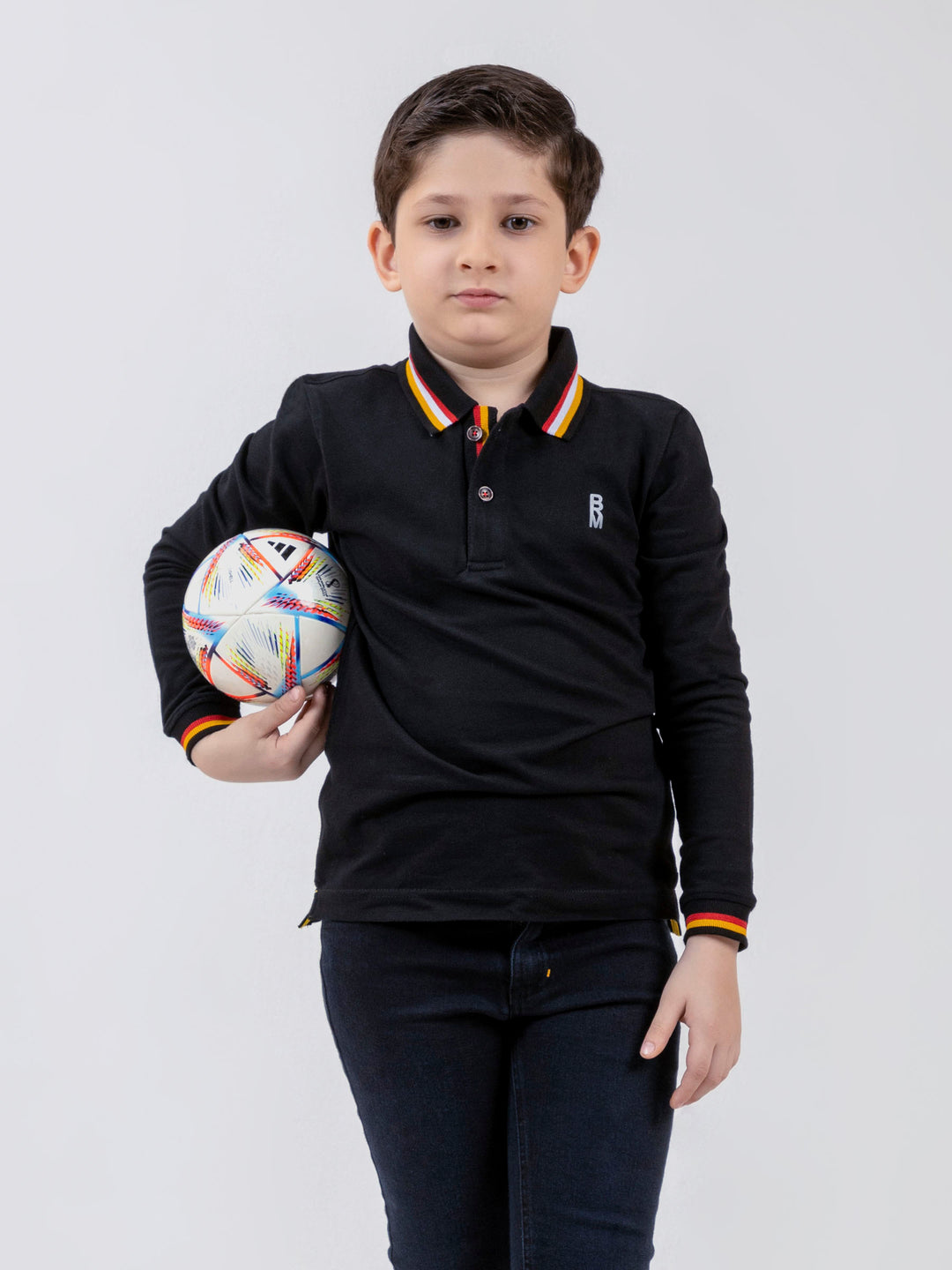 Black contrasting tipped long sleeve pique polo brumano pakistan