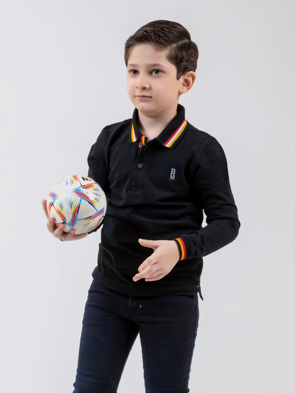 Black Contrasting Tipped Long Sleeve Pique Polo