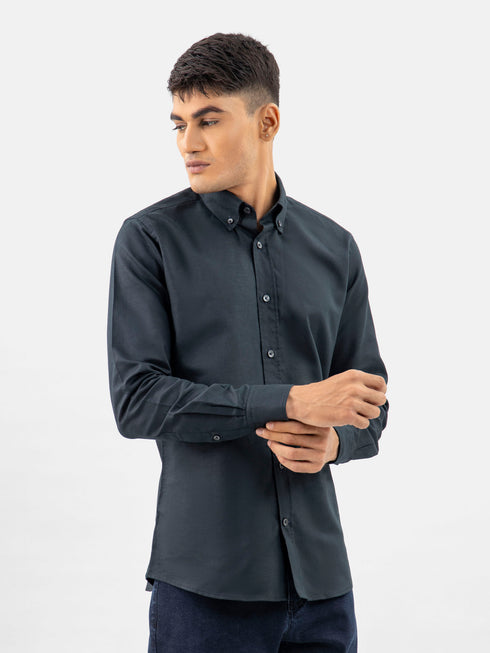 Black Cotton/Linen Button Down Shirt Brumano Pakistan