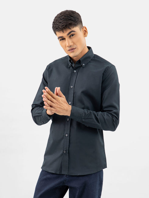 Black Cotton/Linen Button Down Shirt Brumano Pakistan