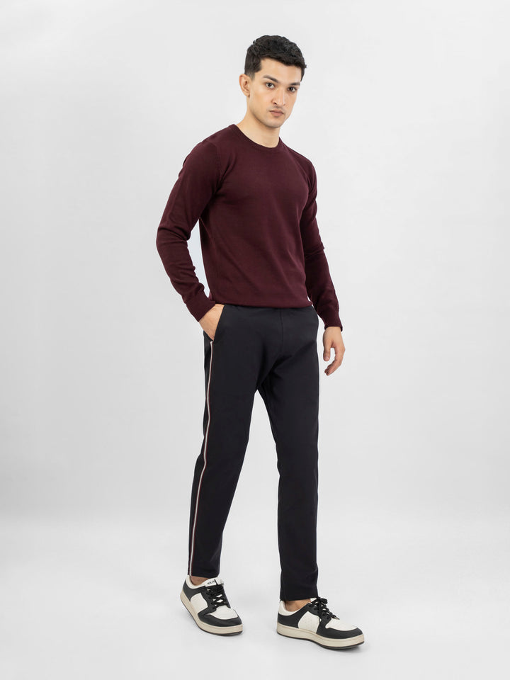 Black Cotton Pajama With Contrasting Detailing side view — Brumano Pakistan