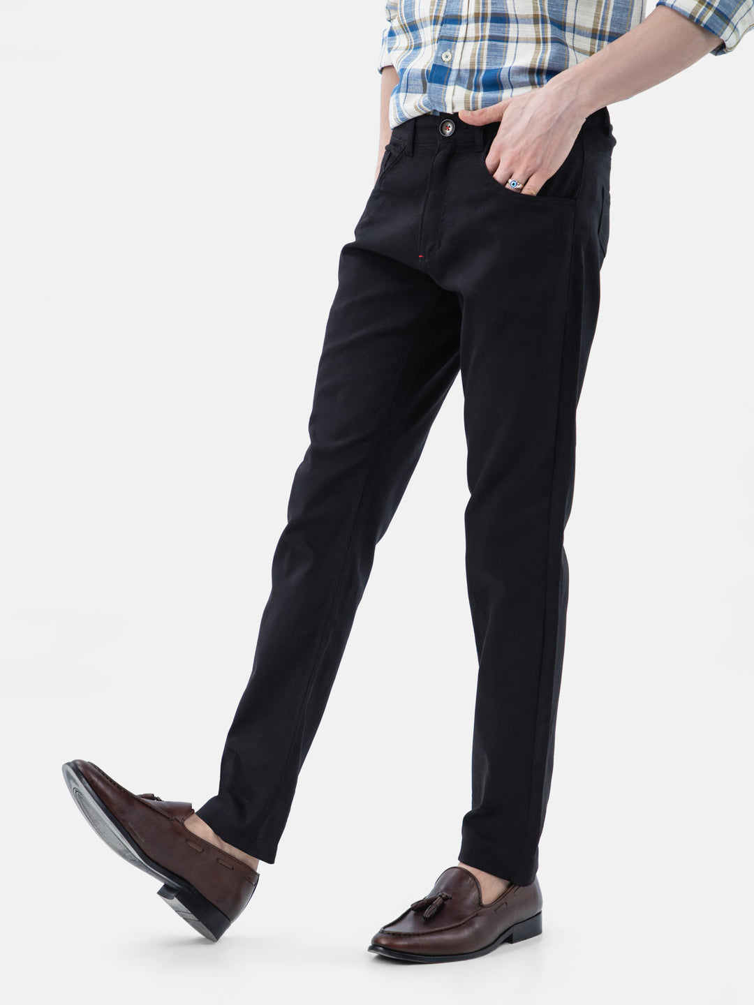 Black Dobby Structured Five Pocket Trouser Brumano Pakistan