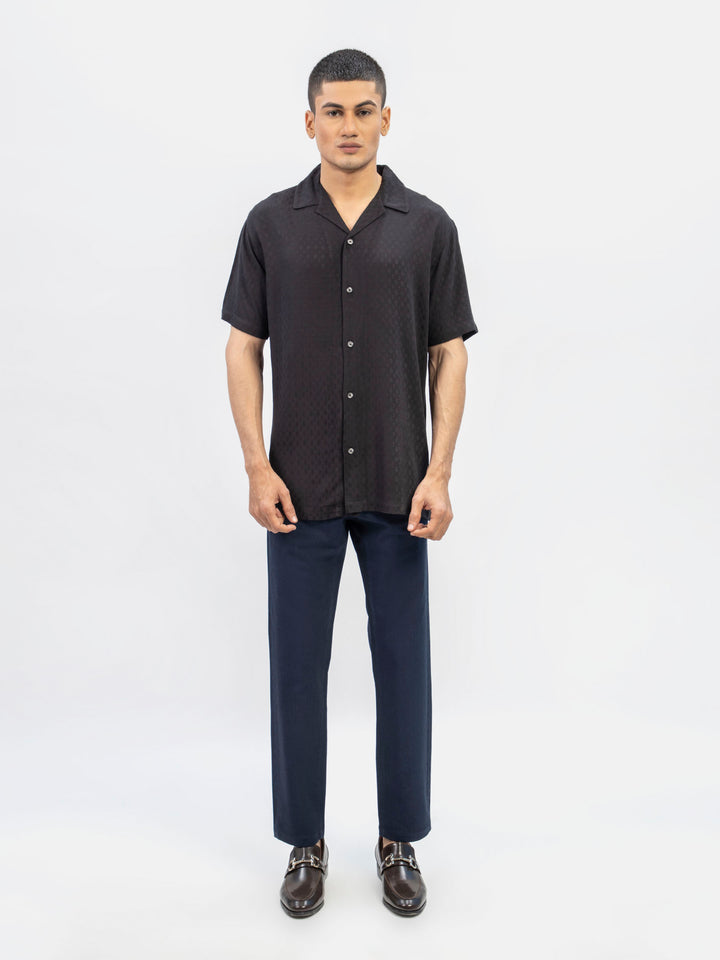 Black Dobby Structured Half Sleeve Cuban Collar Shirt Brumano Pakistan