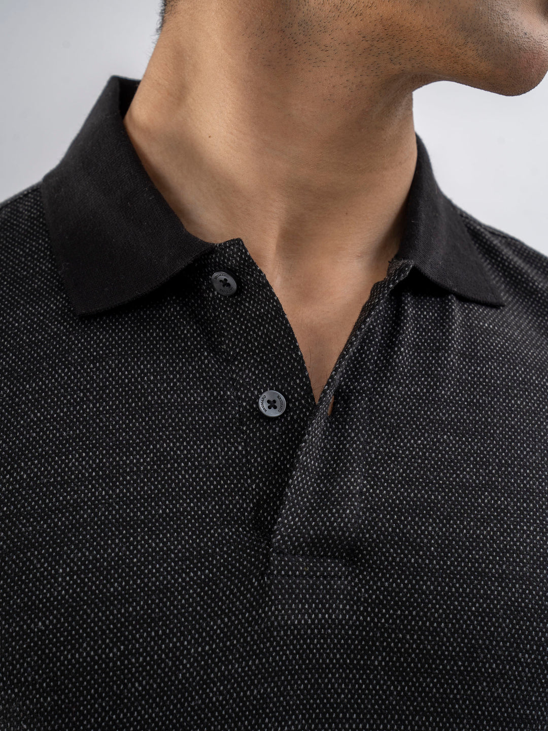 Black Dobby Structured Slimfit Polo