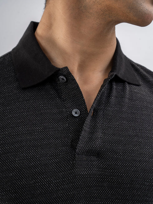 Black Dobby Structured Polo