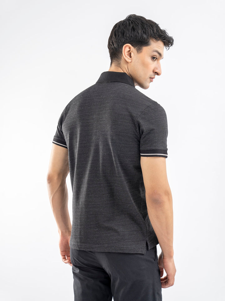 Black Dobby Structured Slimfit Polo
