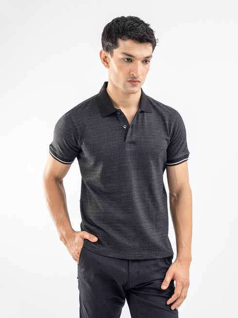 Black Dobby Structured Polo