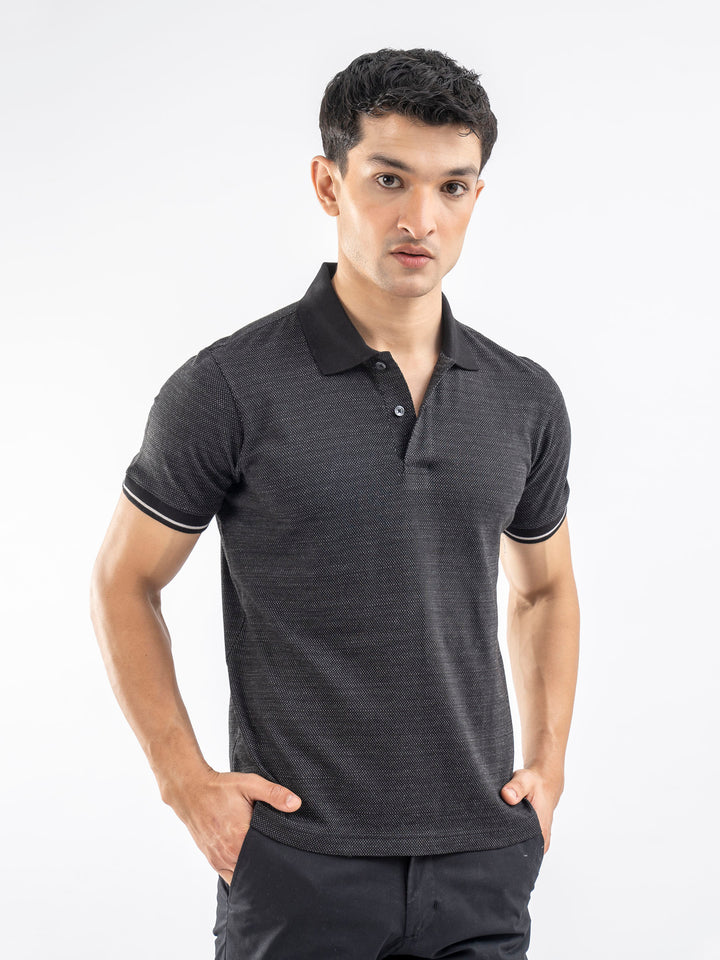 Black Dobby Structured Slimfit Polo