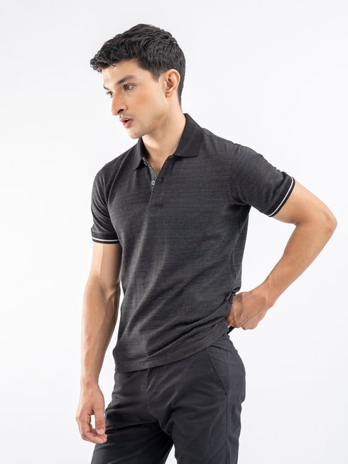 Black Dobby Structured Polo