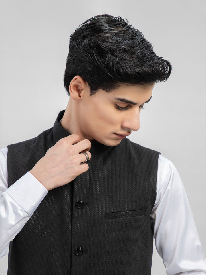 Black Dot Structured Waistcoat Brumano Pakistan