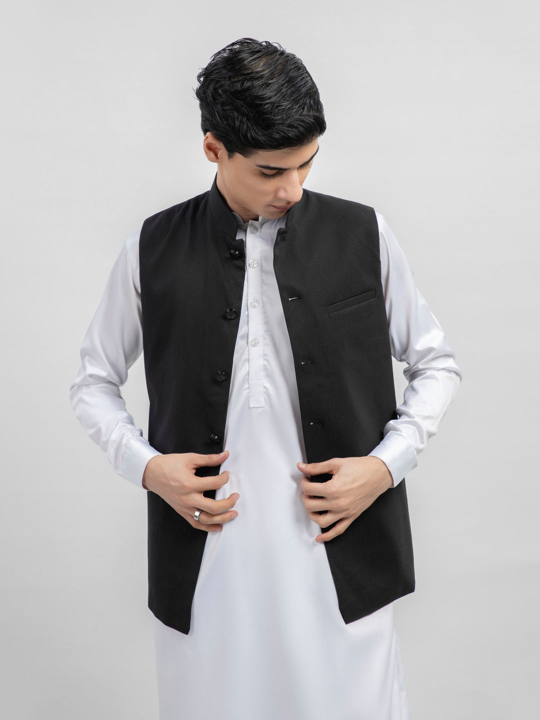Black Dot Structured Waistcoat Brumano Pakistan
