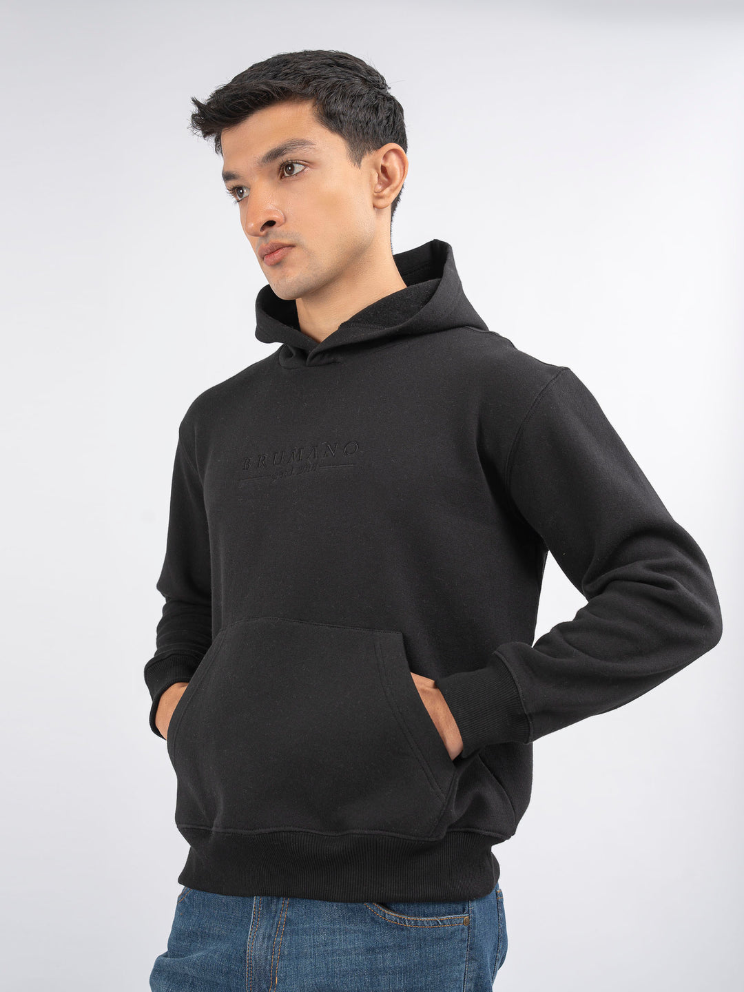 Black Embroidered Relaxed Fit Hoodie